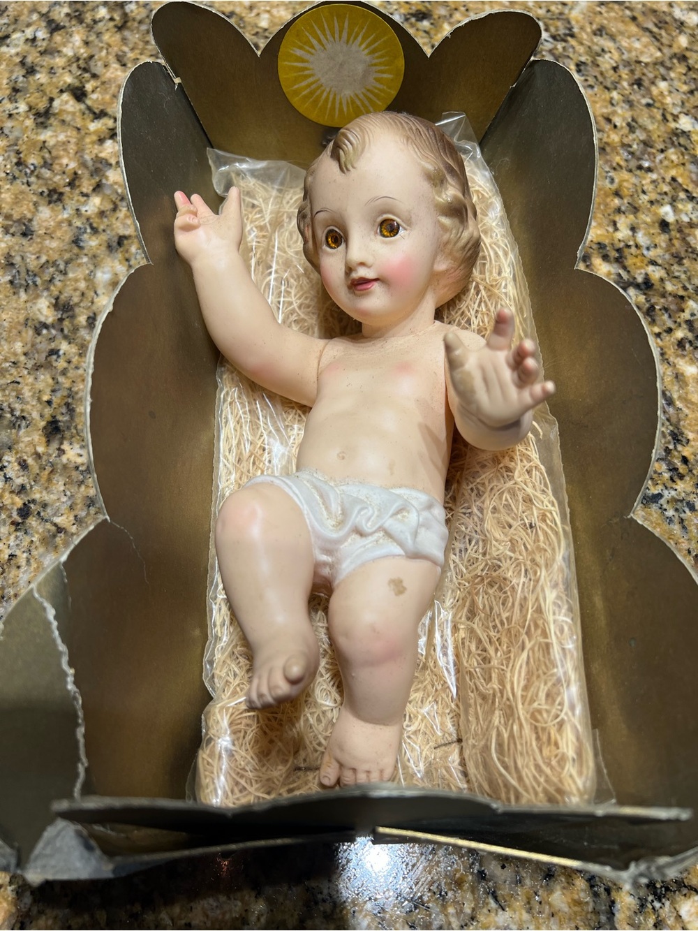 Vintage Baby Jesus Figurine in Cream and White - Decorative Nativity Toy